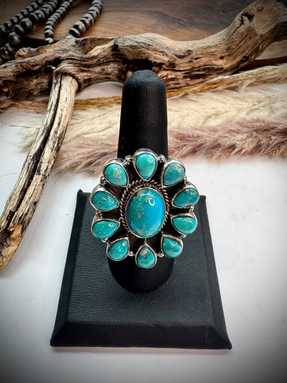 Turquoise Cluster Ring- Adjustable