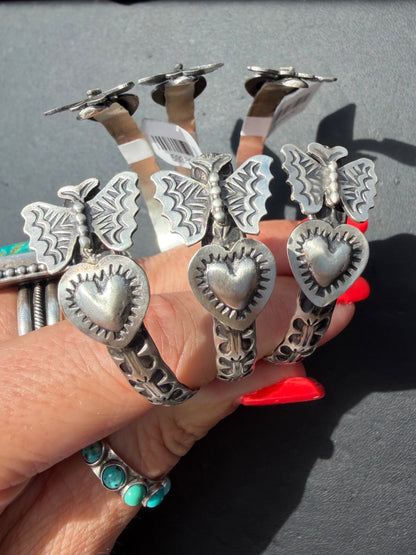 Sterling Butterfly & Heart Cuff by Chris Etsitty