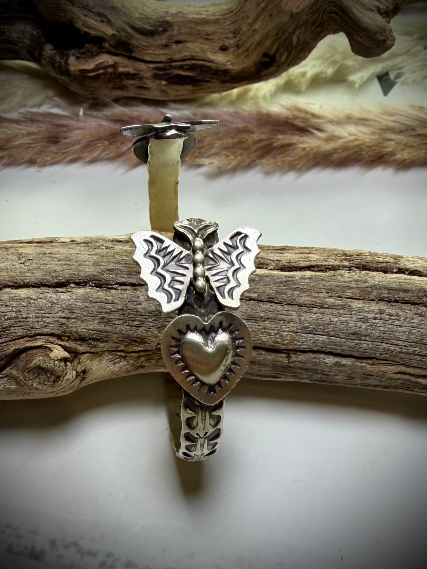 Sterling Butterfly & Heart Cuff by Chris Etsitty