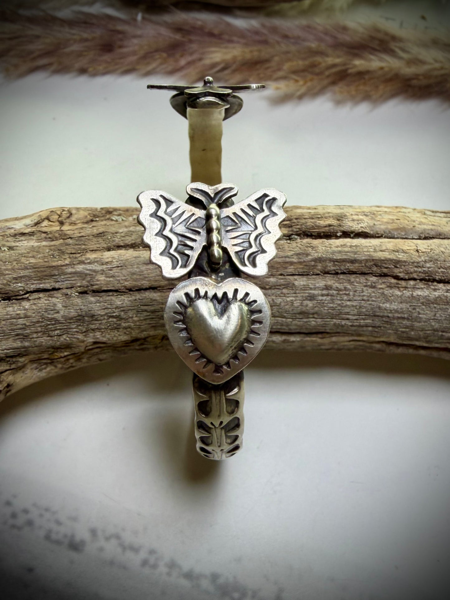 Sterling Butterfly & Heart Cuff by Chris Etsitty