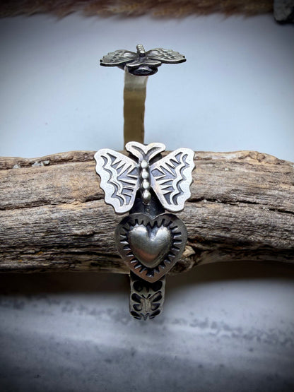 Sterling Butterfly & Heart Cuff by Chris Etsitty