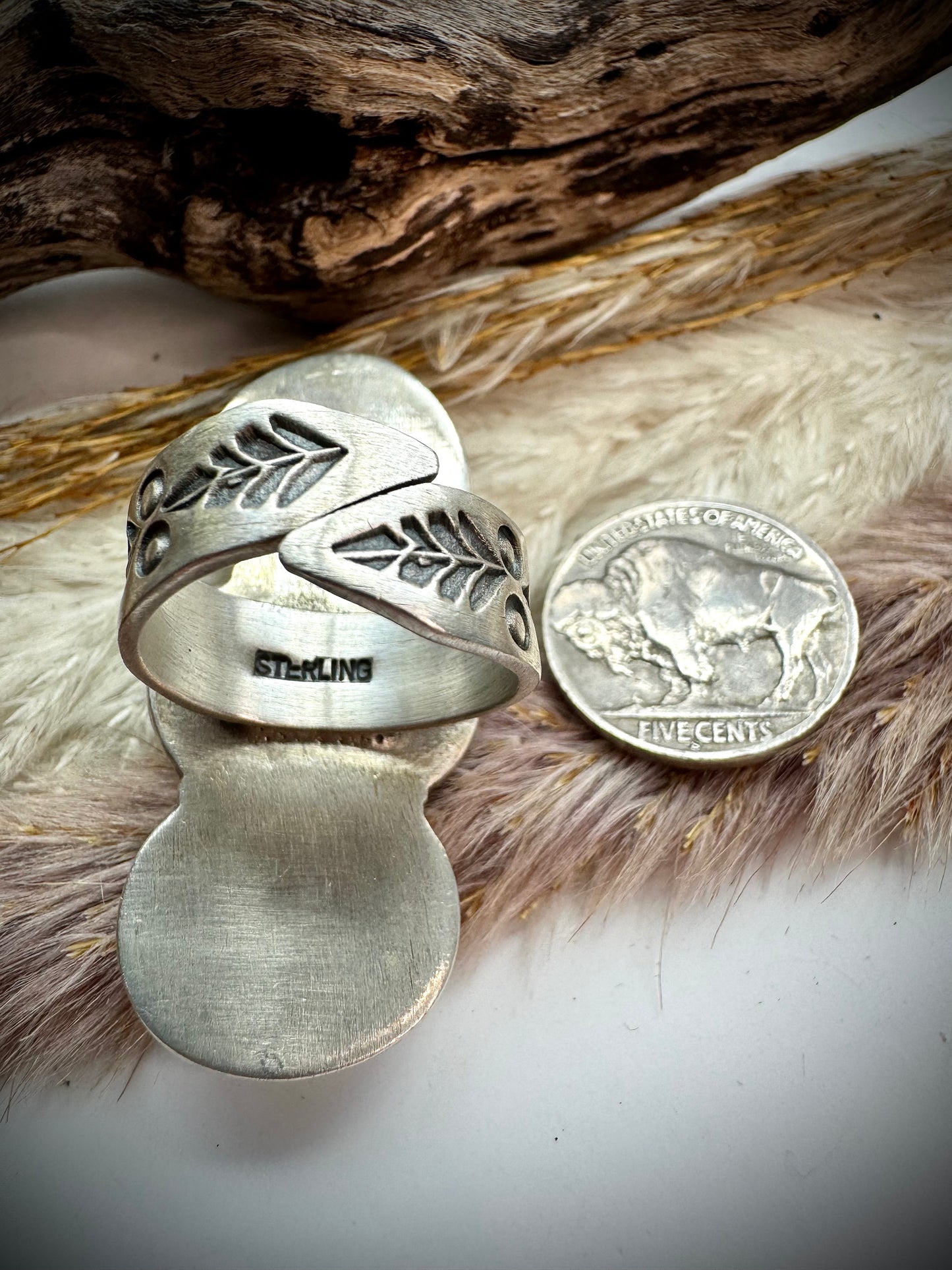 White Buffalo & Turquoise Three Stone Ring- Adjustable