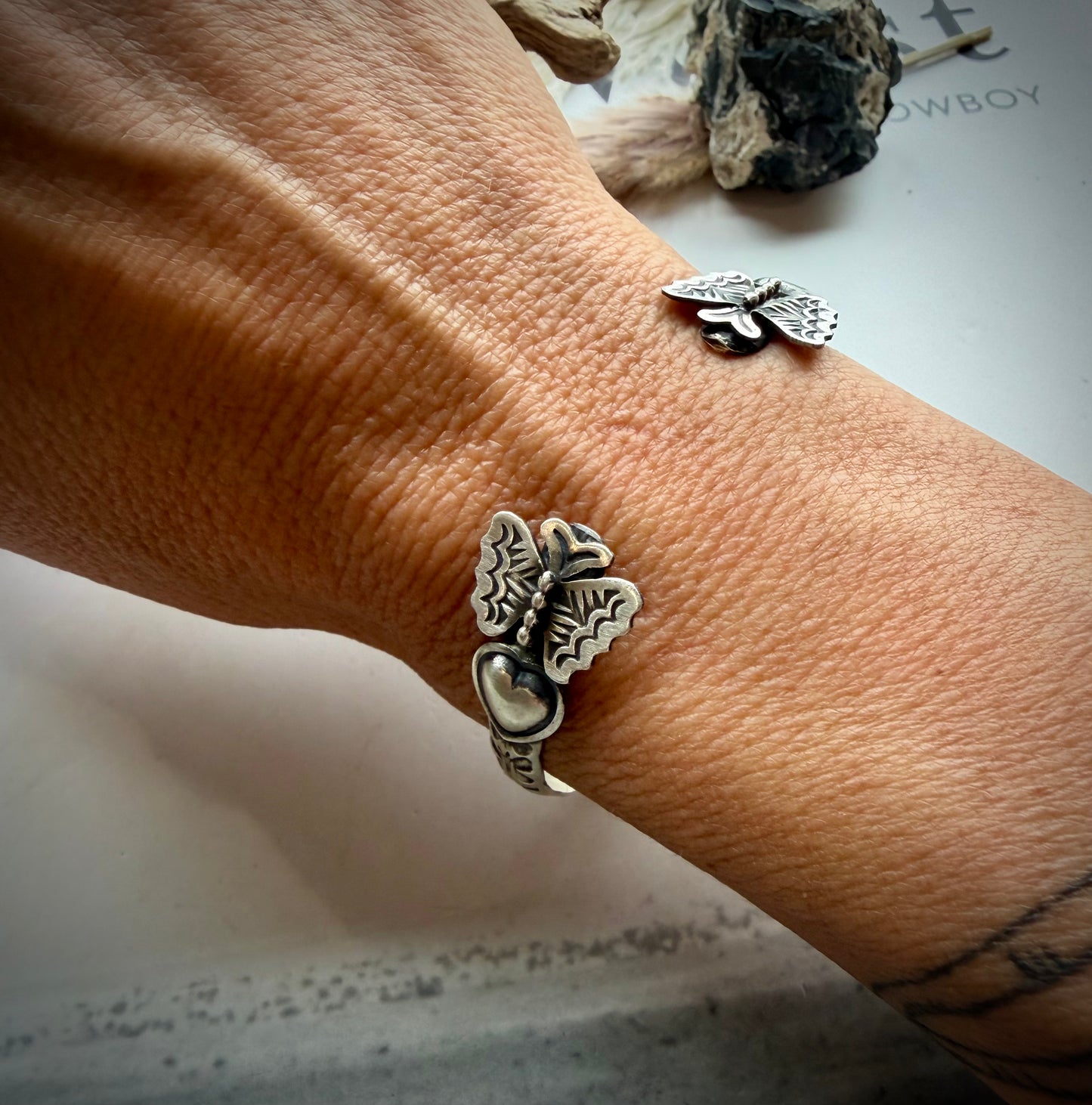 Sterling Butterfly & Heart Cuff by Chris Etsitty