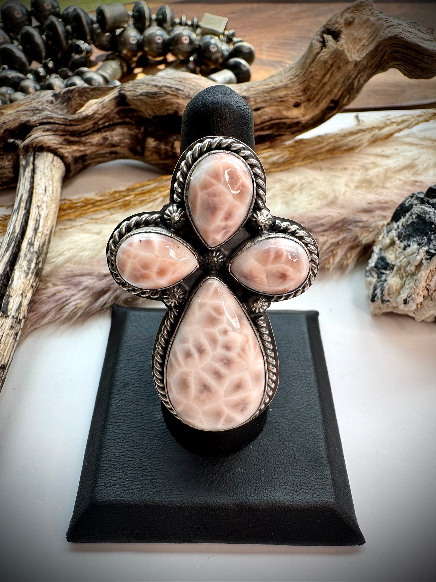 Pink Natrolite Adjustable Ring