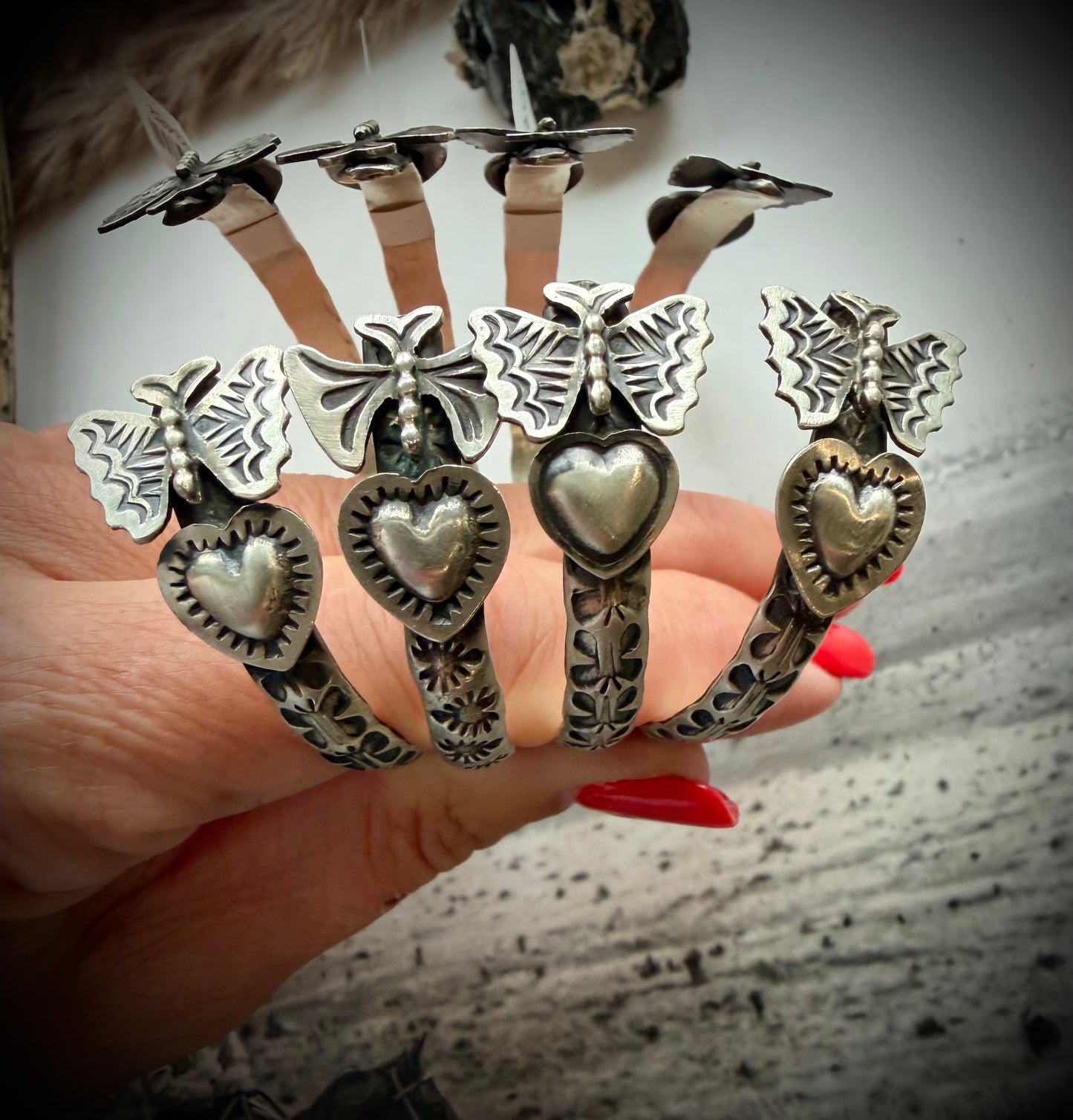 Sterling Butterfly & Heart Cuff by Chris Etsitty
