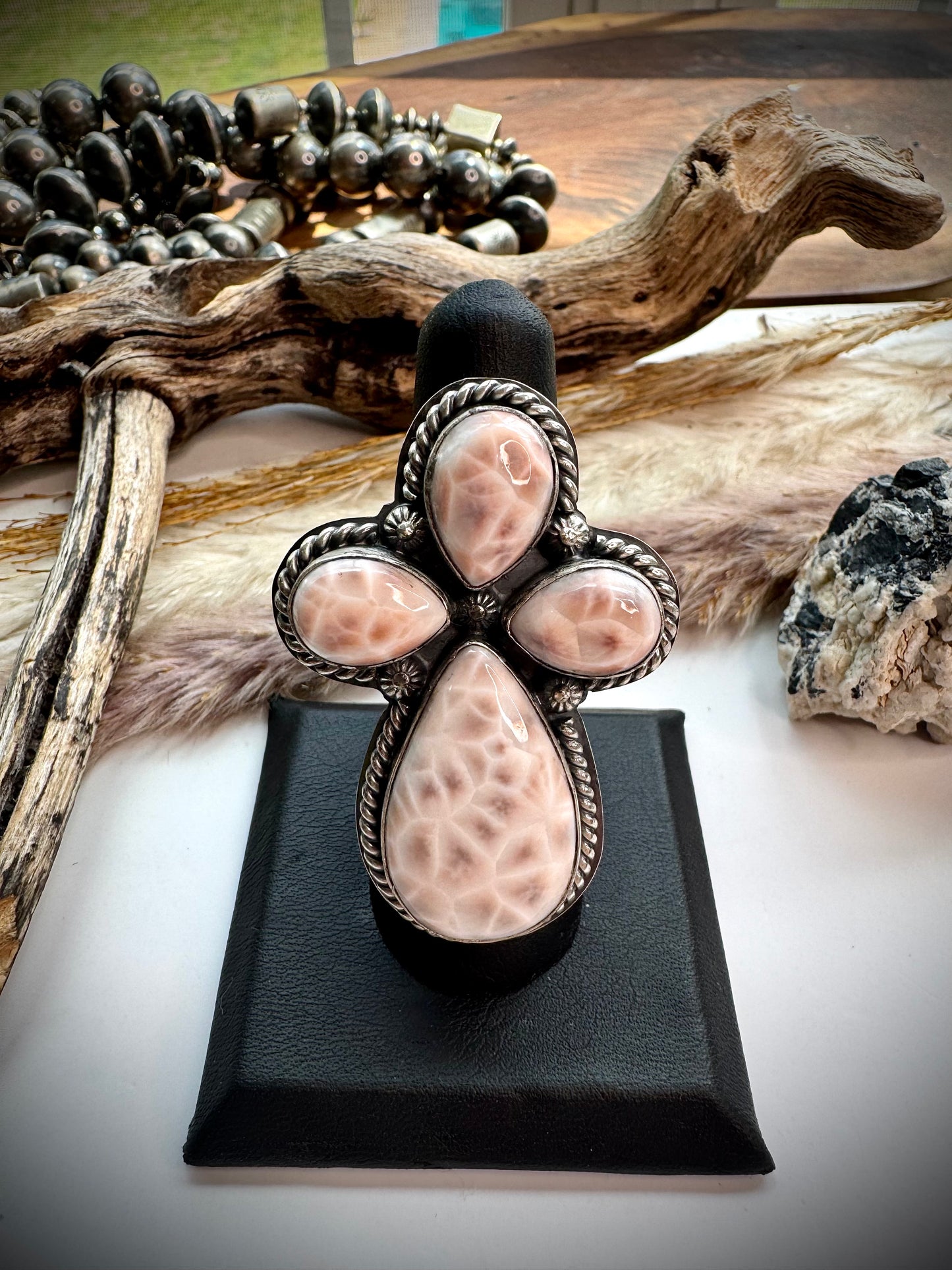 Pink Natrolite Adjustable Ring
