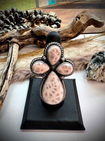 Pink Natrolite Adjustable Ring