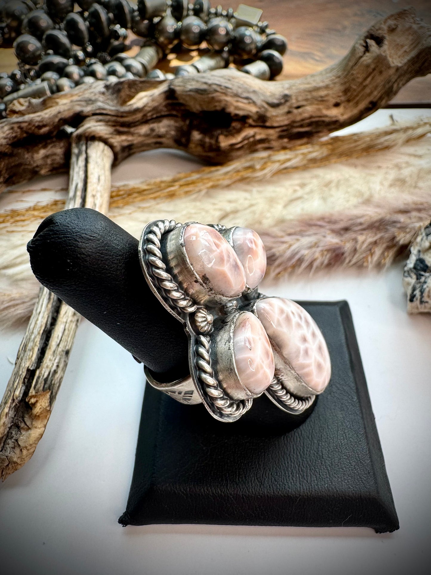 Pink Natrolite Adjustable Ring