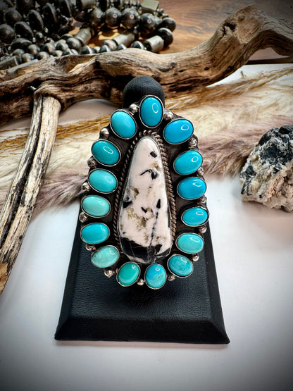 White Buffalo & Turquoise Ring- Adjustable