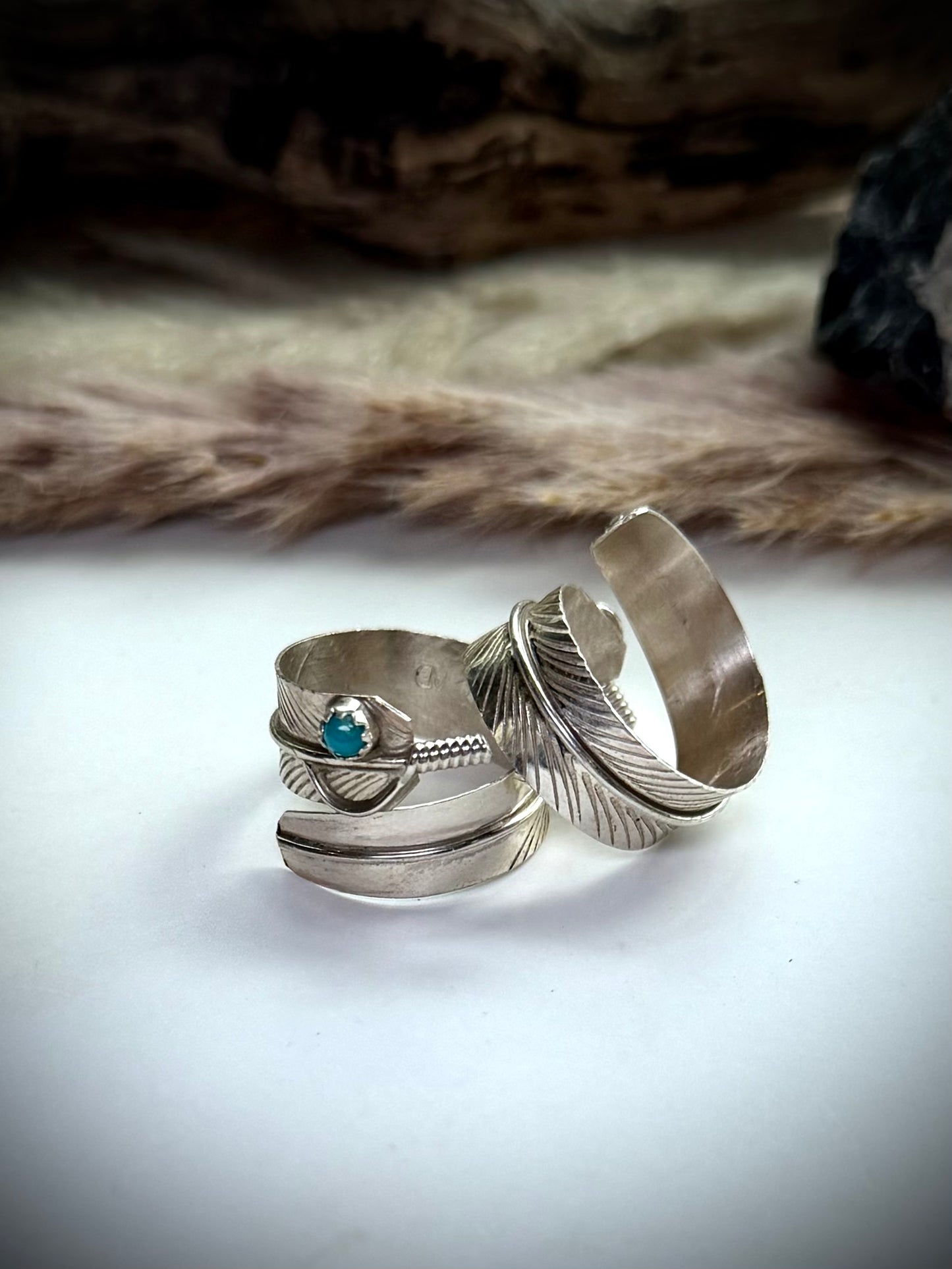 Adjustable Feather Ring with Turquoise