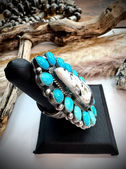 White Buffalo & Turquoise Ring- Adjustable