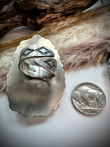 White Buffalo & Turquoise Ring- Adjustable
