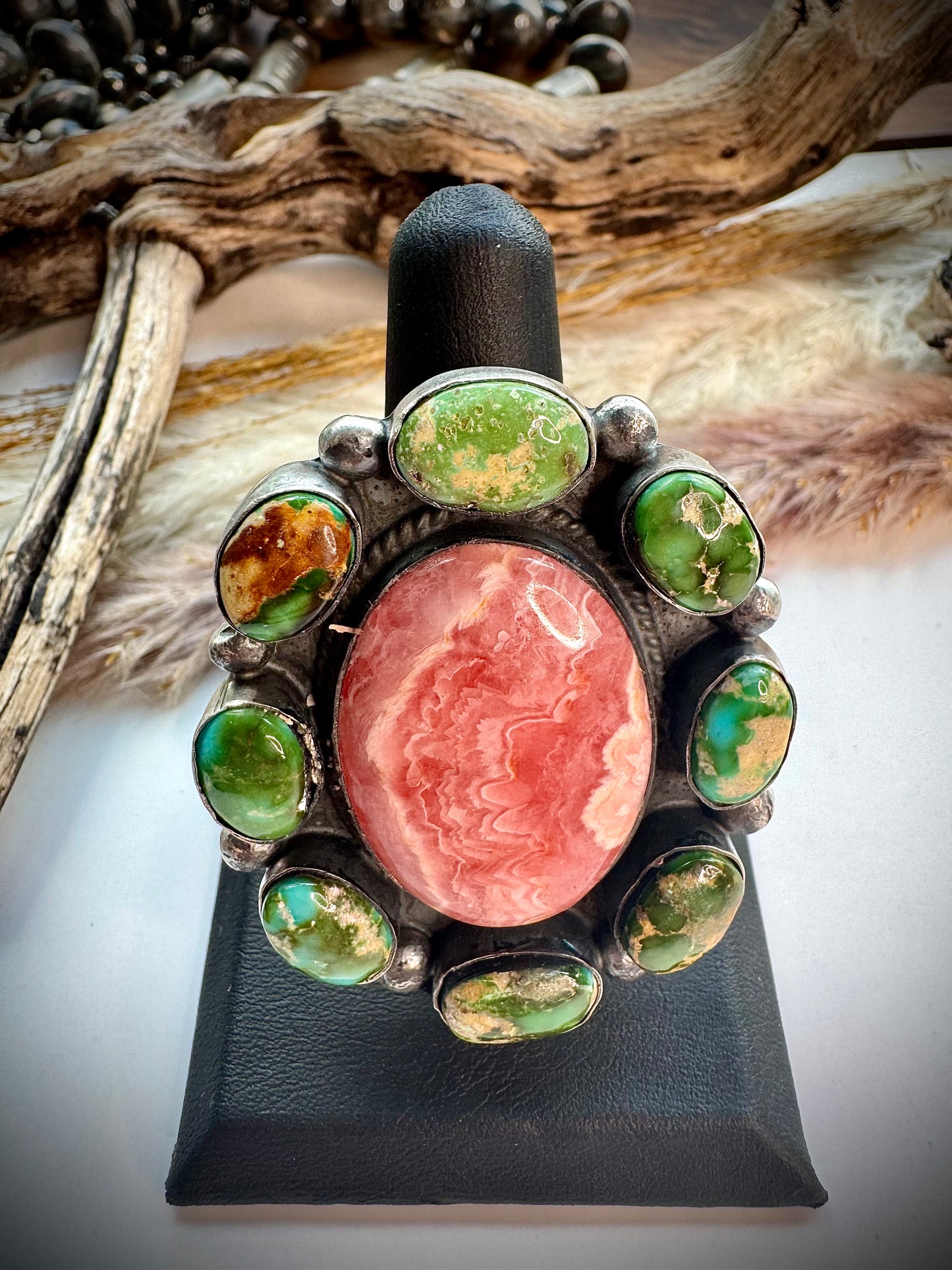 Sonoran Gold Turquoise & Rhodocrosite Cluster Ring- Adjustable