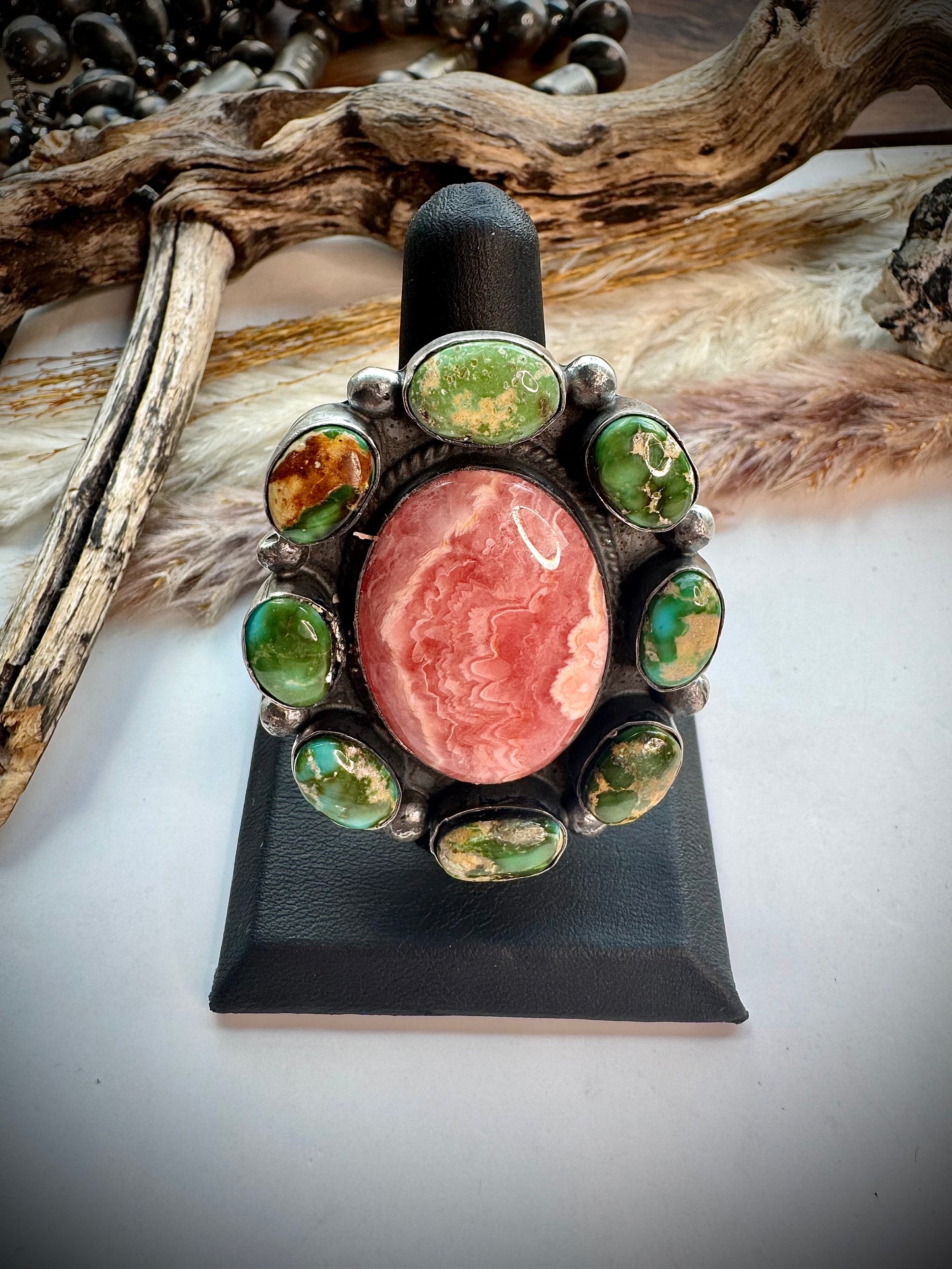Sonoran Gold Turquoise & Rhodocrosite Cluster Ring- Adjustable