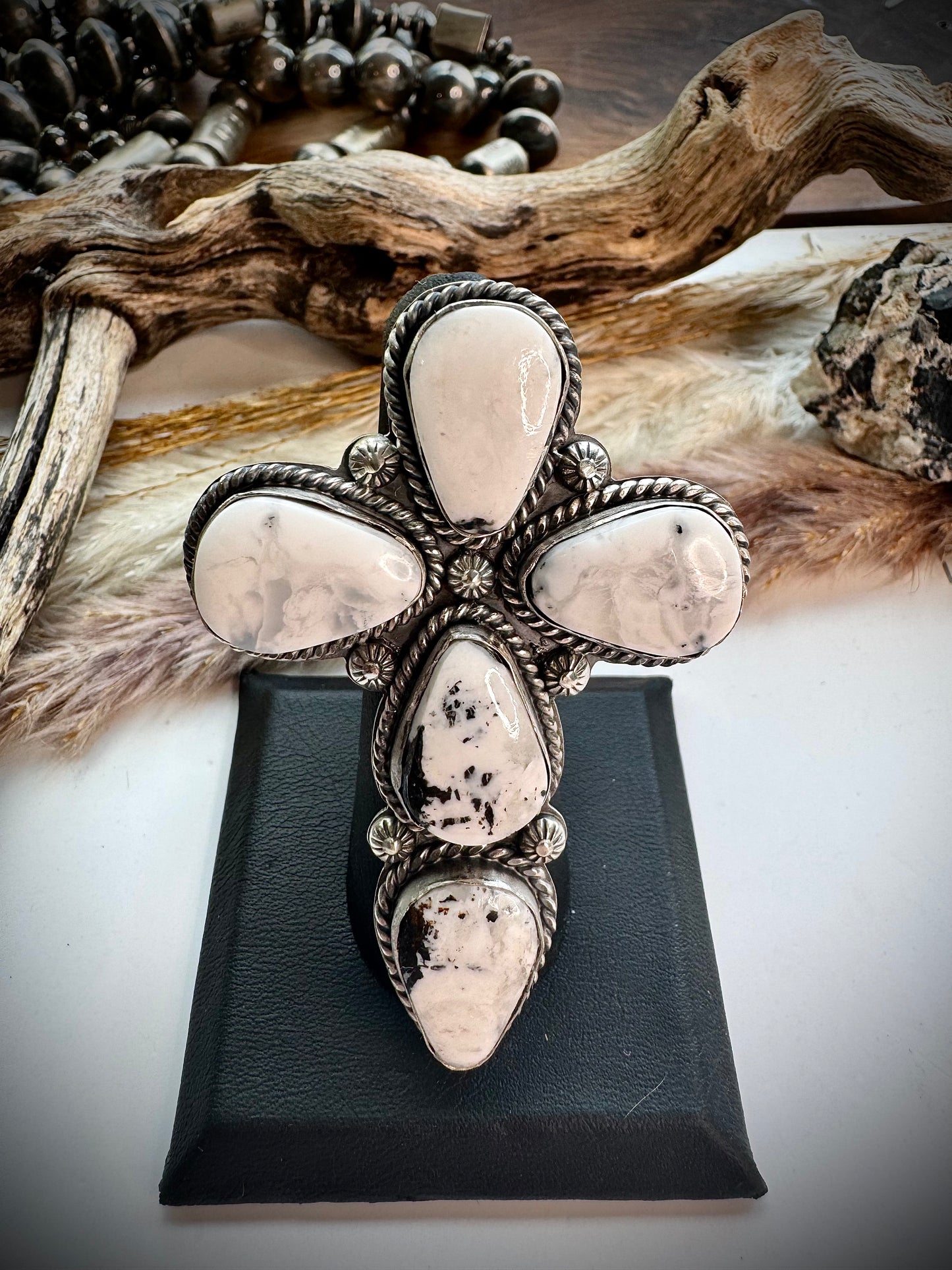 White Buffalo Cross Ring- Adjustable