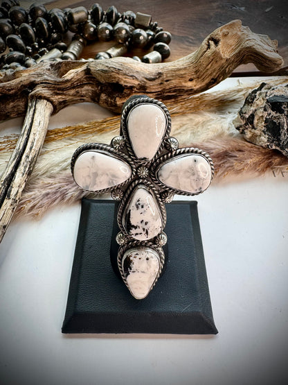 White Buffalo Cross Ring- Adjustable