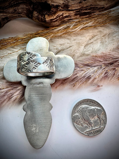 White Buffalo Cross Ring- Adjustable
