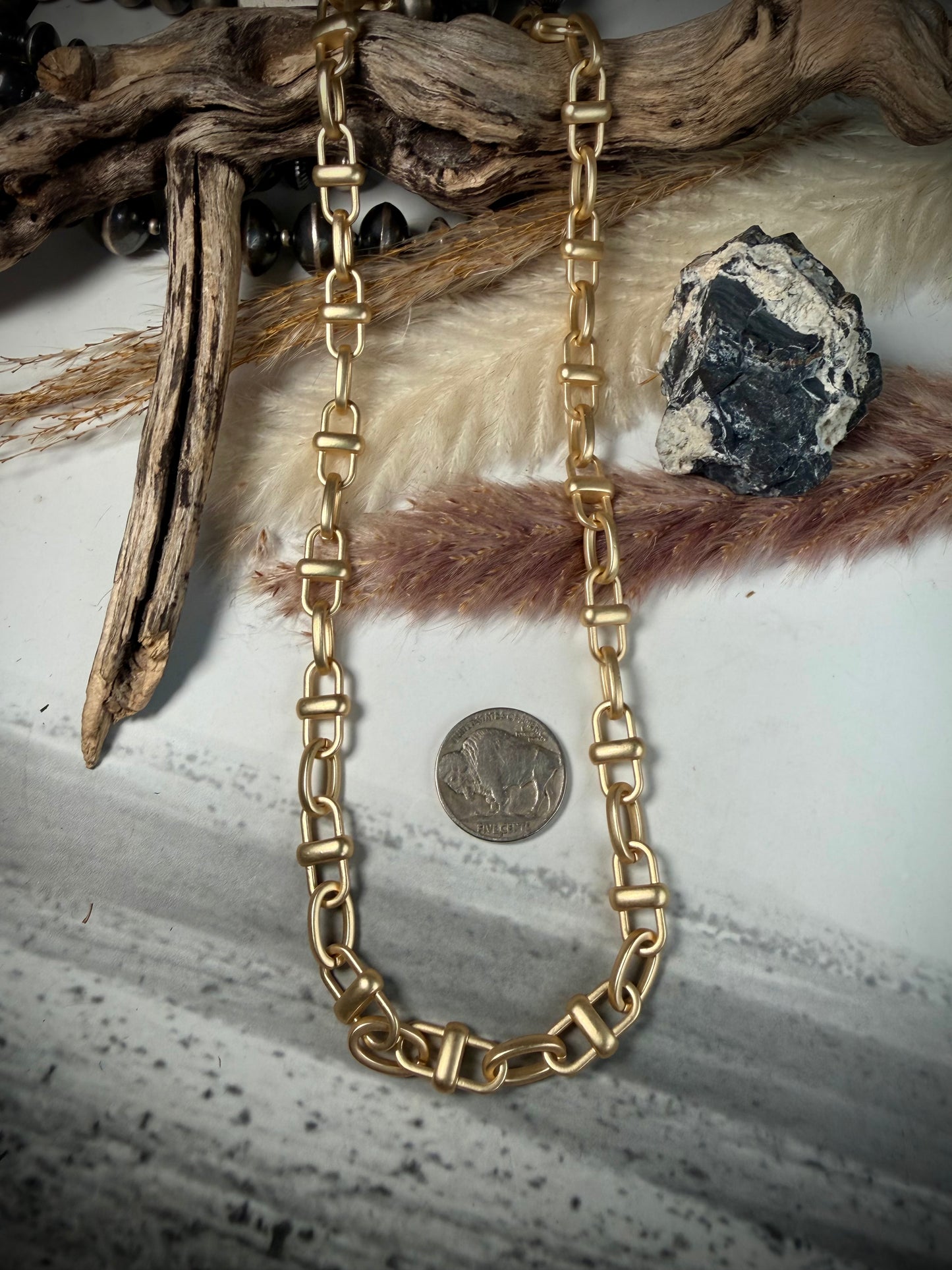 Equestrian Link Necklace- Matte Gold