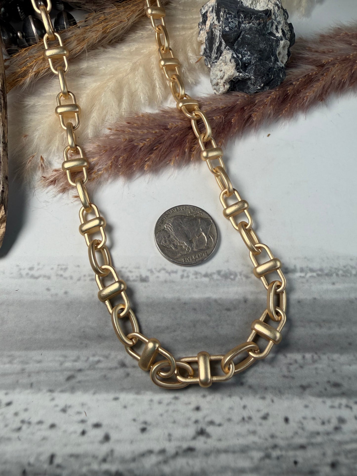 Equestrian Link Necklace- Matte Gold