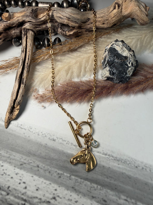 Horse Toggle Necklace- Gold