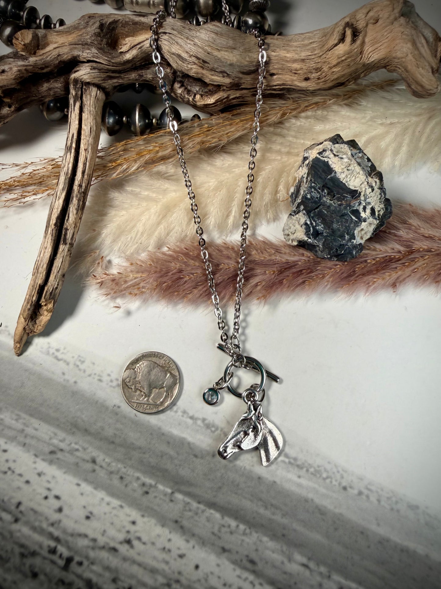 Horse Toggle Necklace- Silver