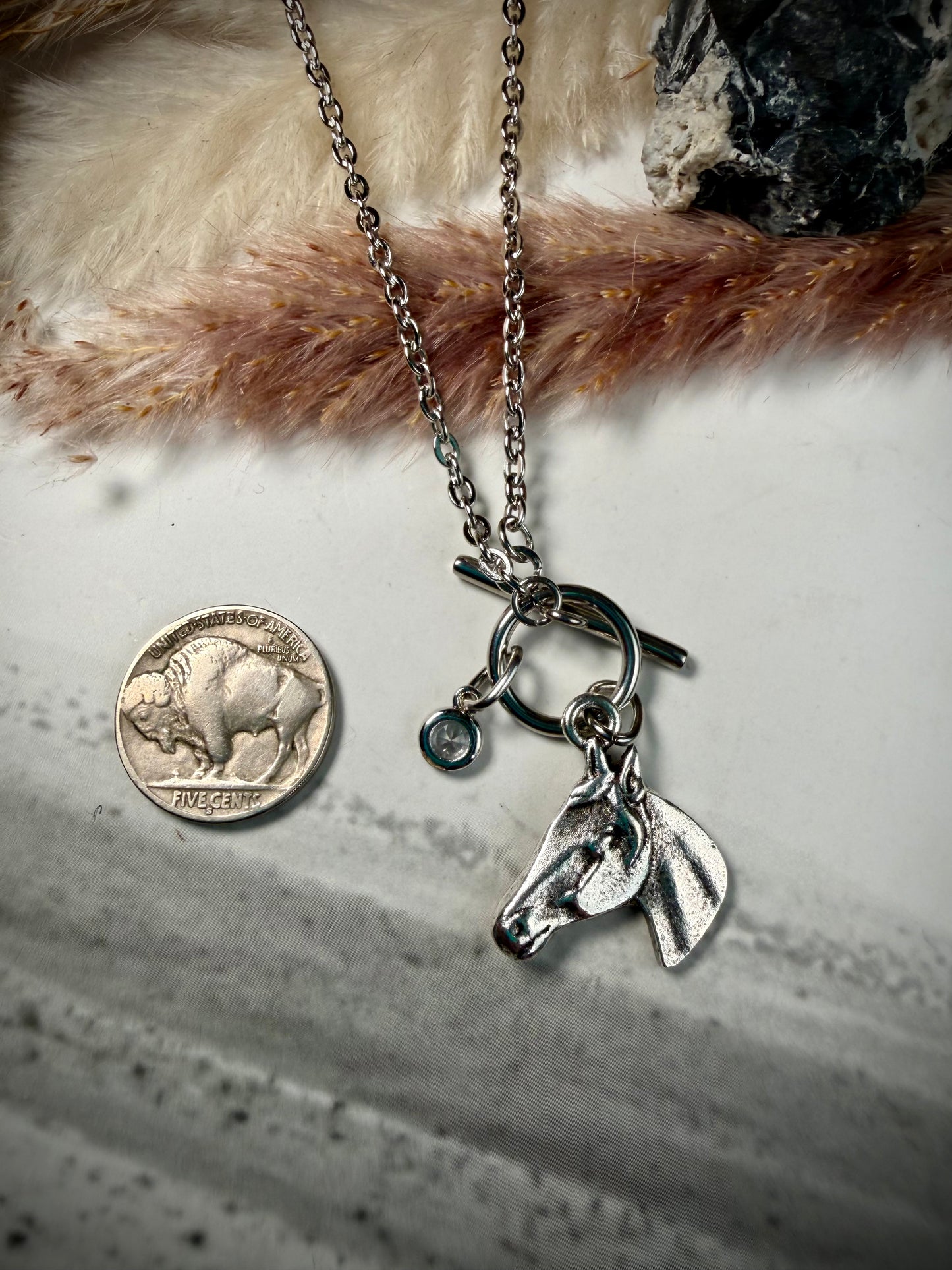 Horse Toggle Necklace- Silver