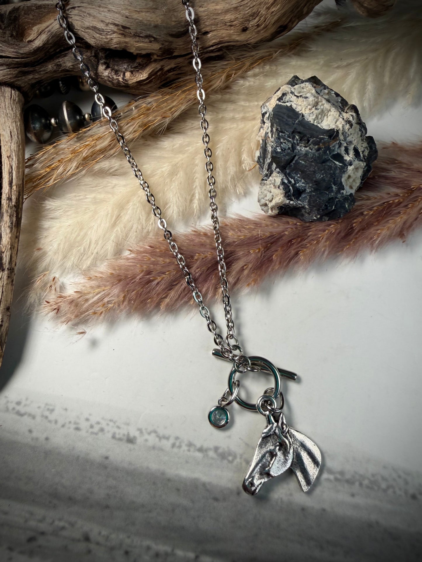 Horse Toggle Necklace- Silver