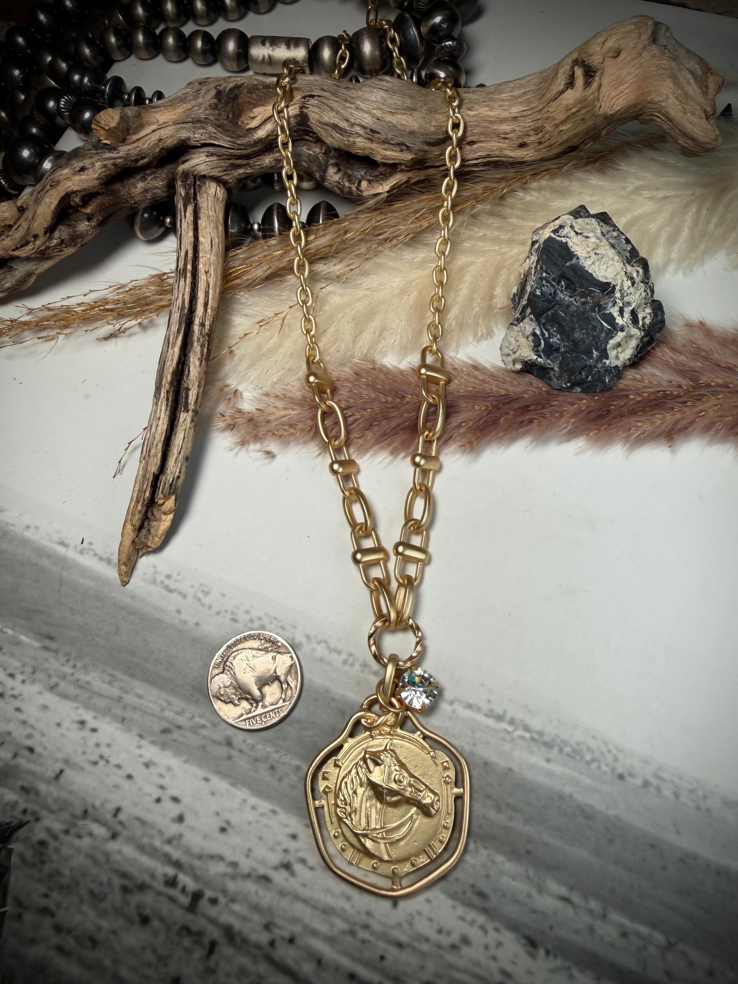 Gold Horse Coin Necklace