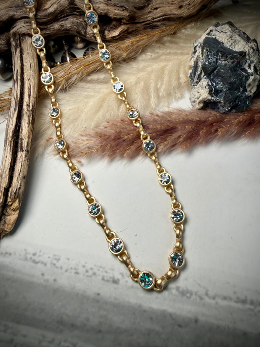 Equestrian Crystal Link Chain- Matte Gold