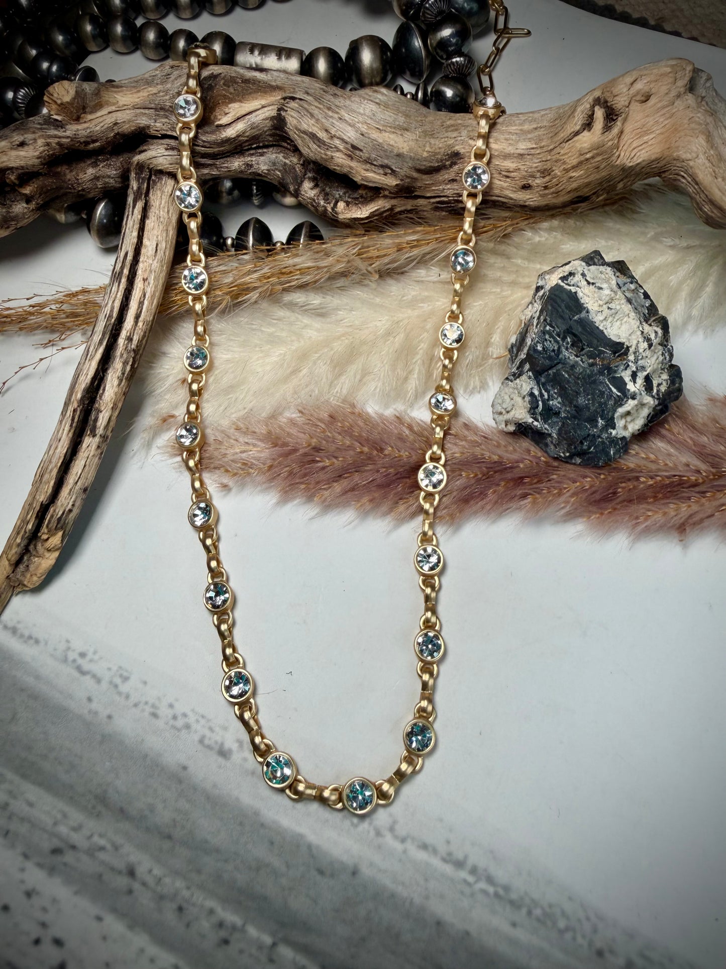 Equestrian Crystal Link Chain- Matte Gold