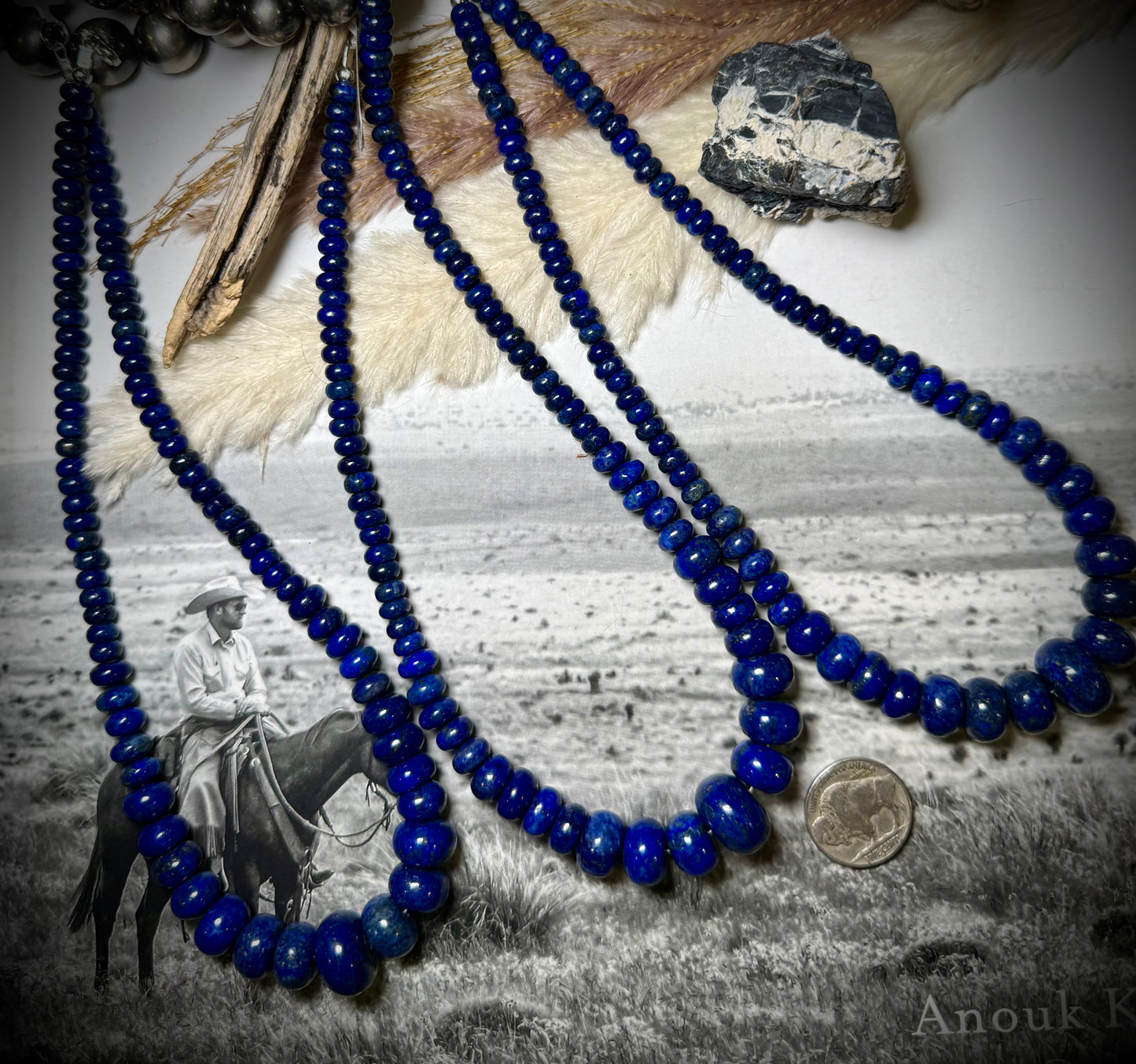 Graduated Lapis Chunky Beaded Necklace 17"