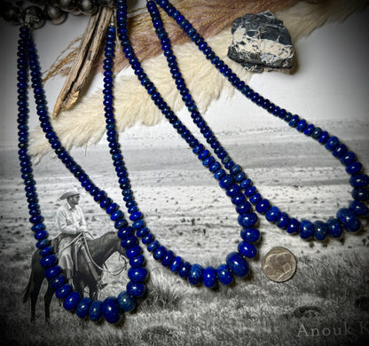 Graduated Lapis Chunky Beaded Necklace 17"