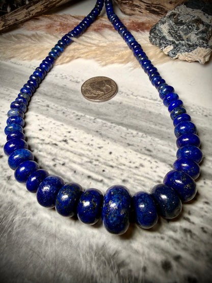 Graduated Lapis Chunky Beaded Necklace 17"