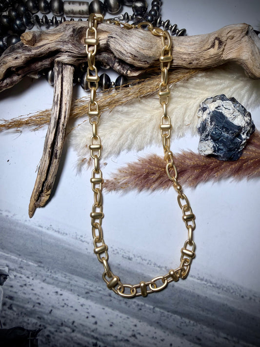Equestrian Link Necklace- Matte Gold
