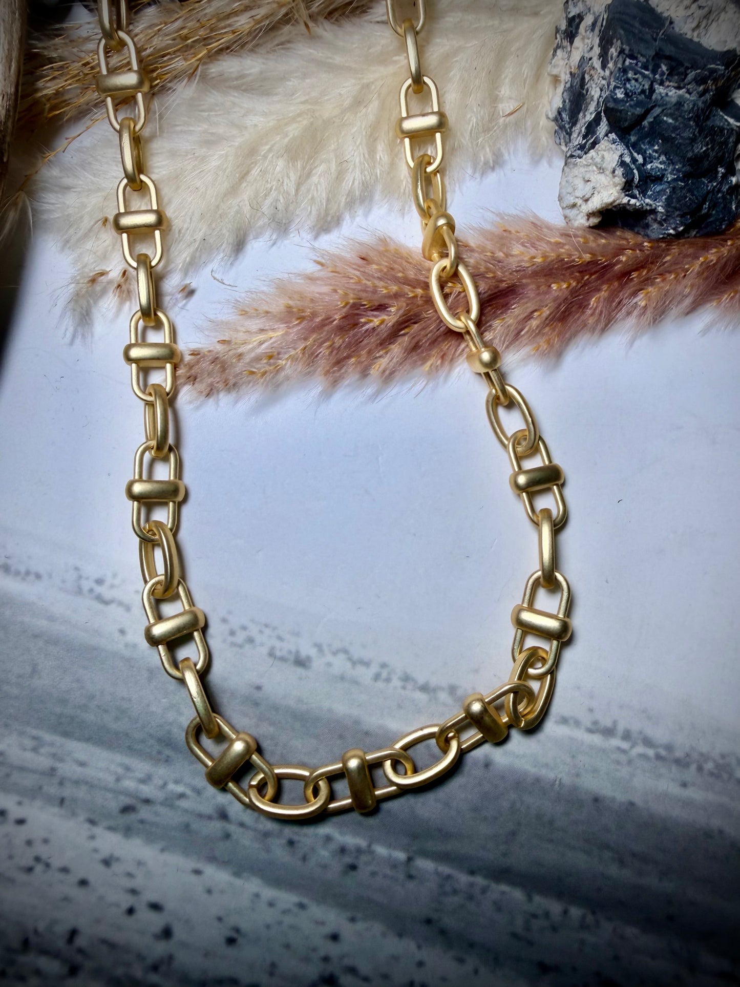 Equestrian Link Necklace- Matte Gold