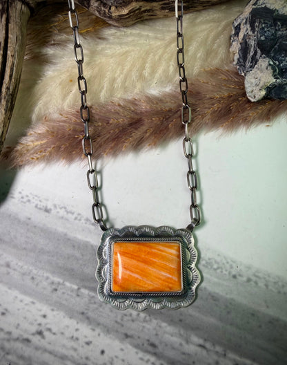 Orange Spiny Pendant Necklace
