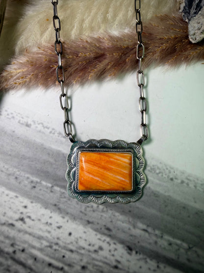 Orange Spiny Pendant Necklace