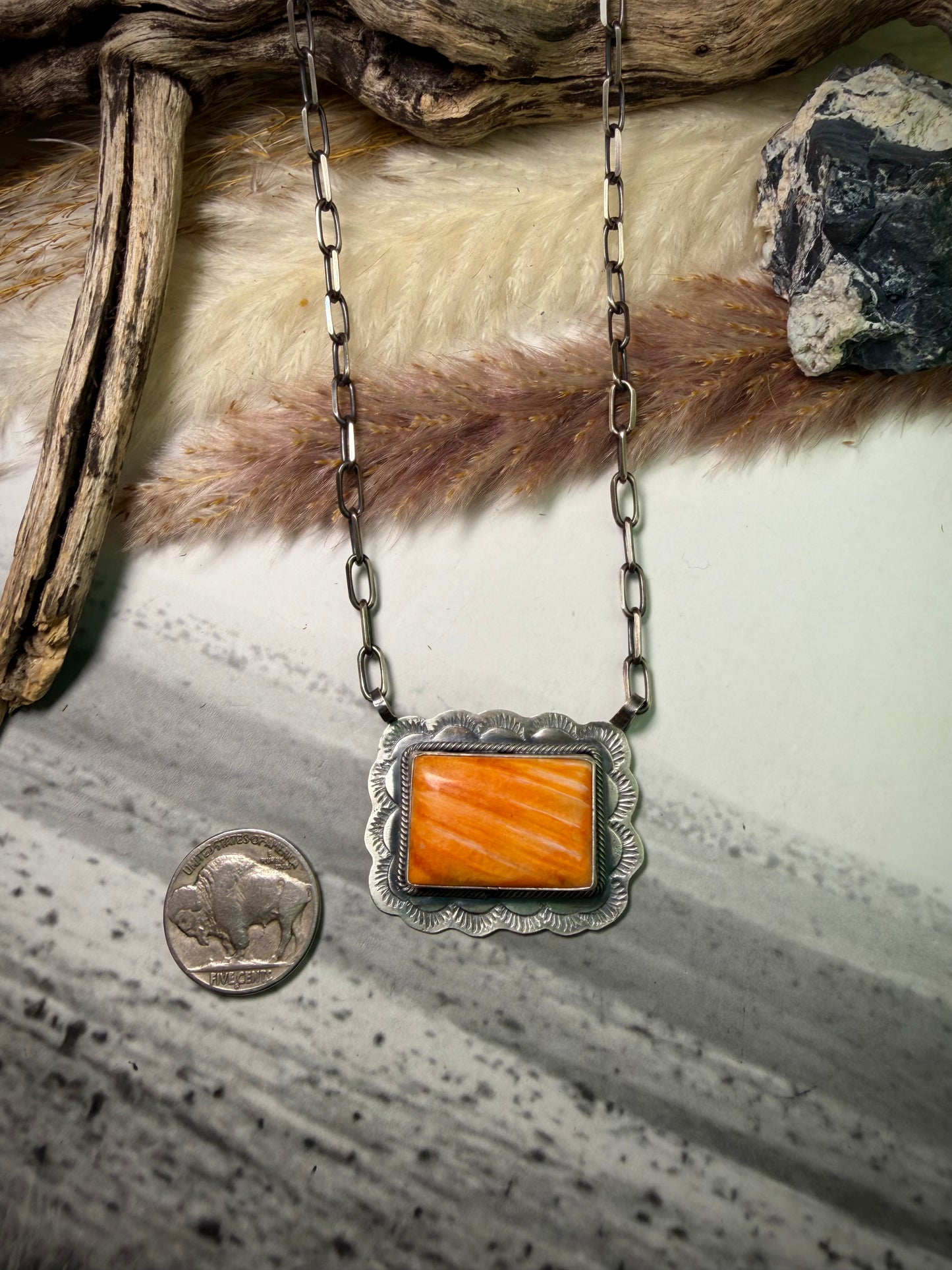 Orange Spiny Pendant Necklace