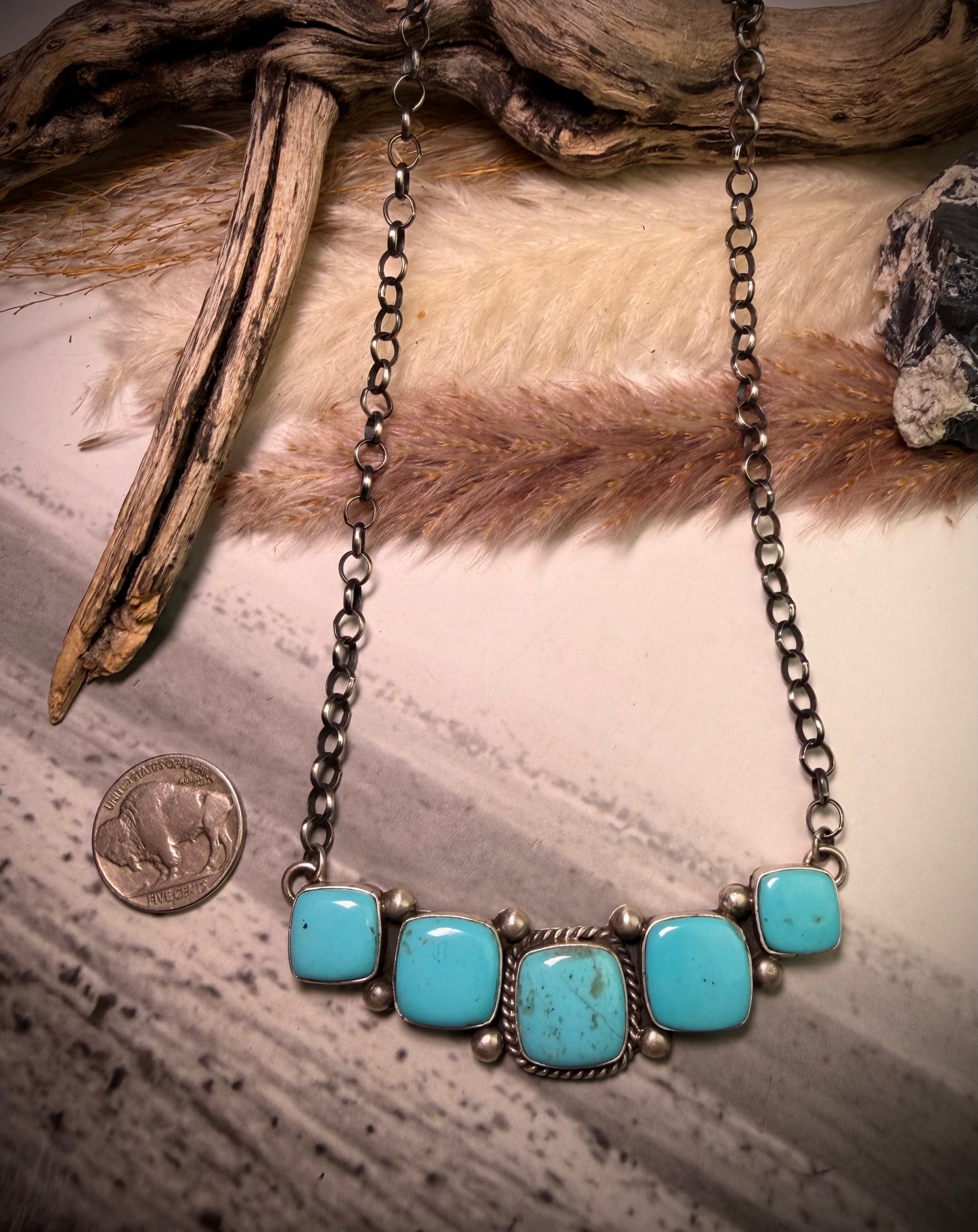 Large Kingman Five Stone Bar Necklace