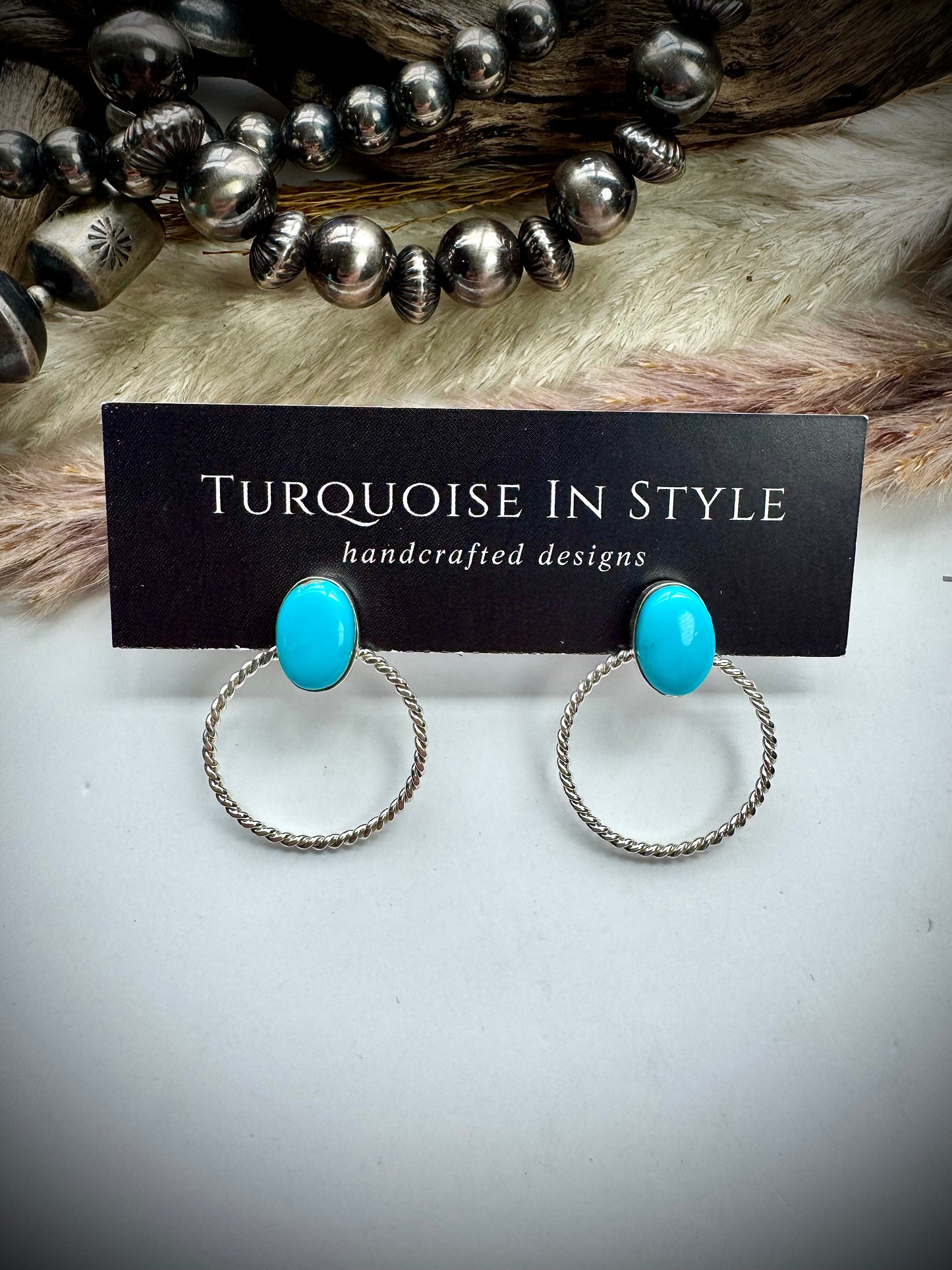 Turquoise Stone Hoop Earrings