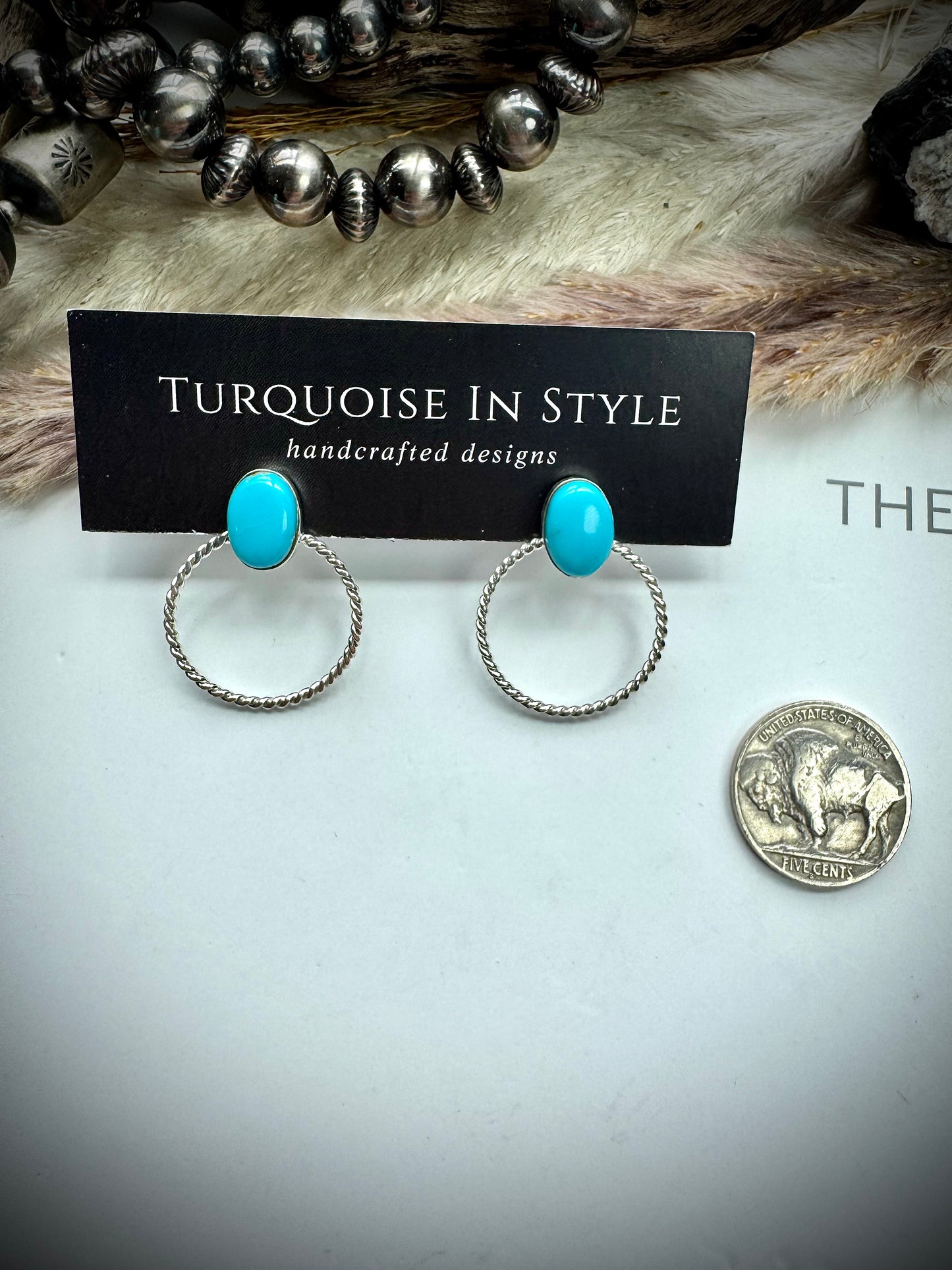 Turquoise Stone Hoop Earrings