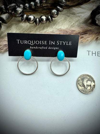 Turquoise Stone Hoop Earrings