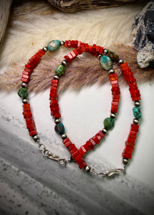 Red Coral & Turquoise Bracelet