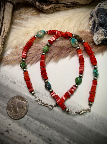 Red Coral & Turquoise Bracelet