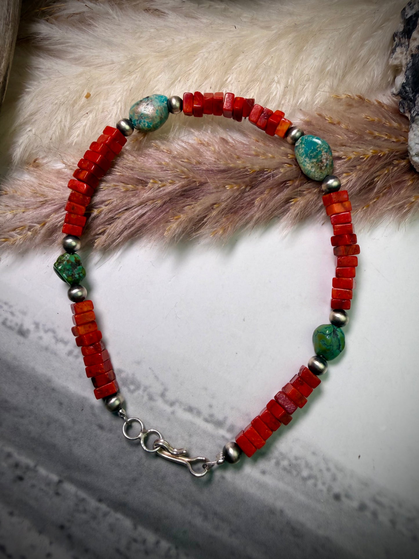 Red Coral & Turquoise Bracelet