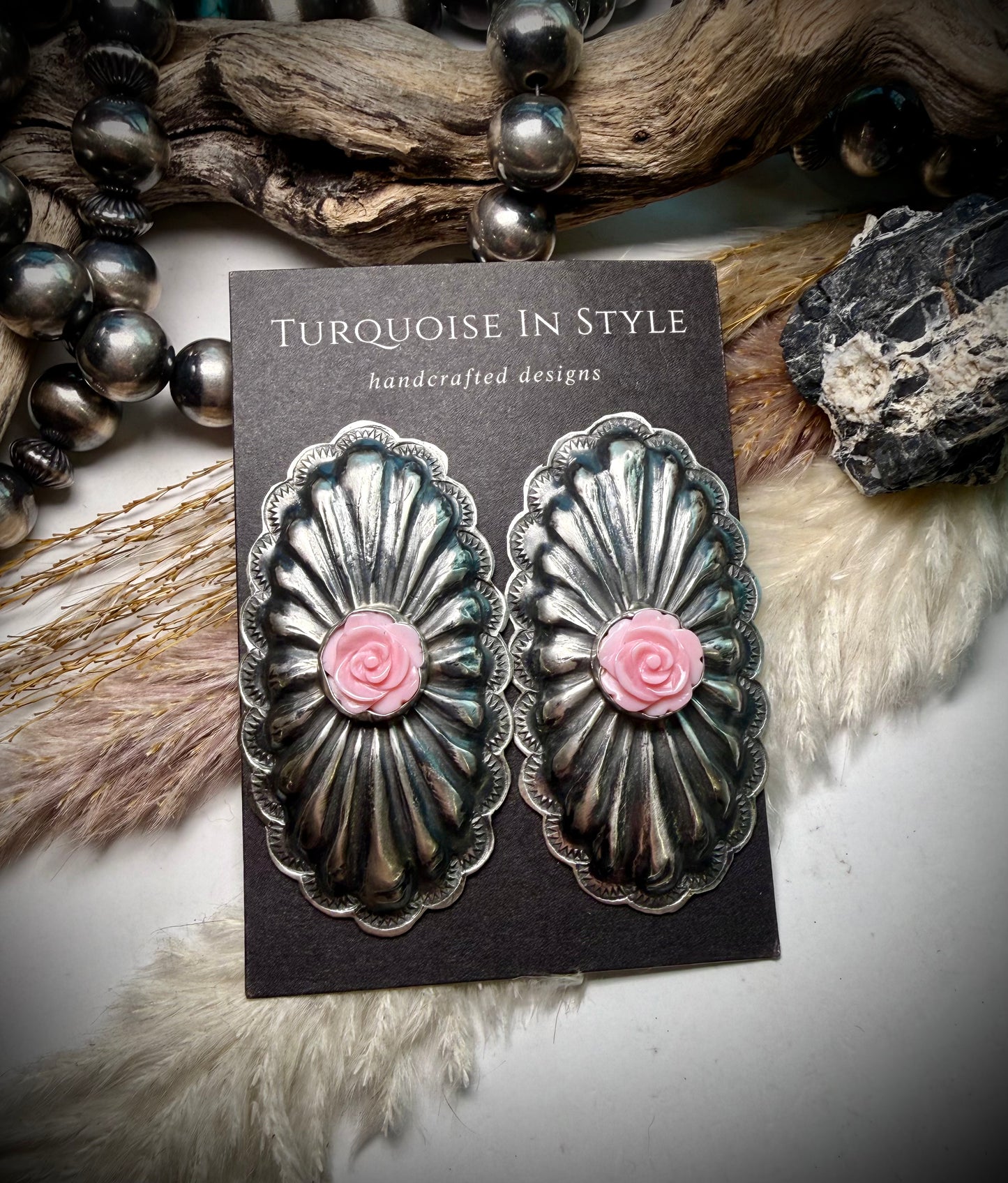 Pink Conch Rose Earrings by Rita Lee