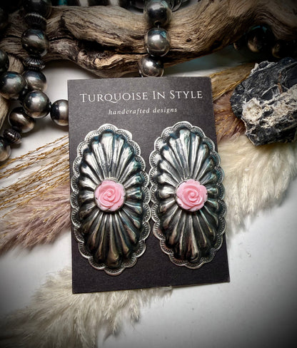 Pink Conch Rose Earrings by Rita Lee