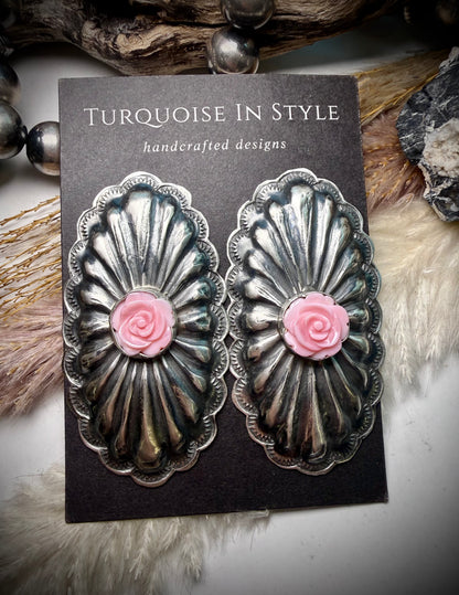 Pink Conch Rose Earrings by Rita Lee