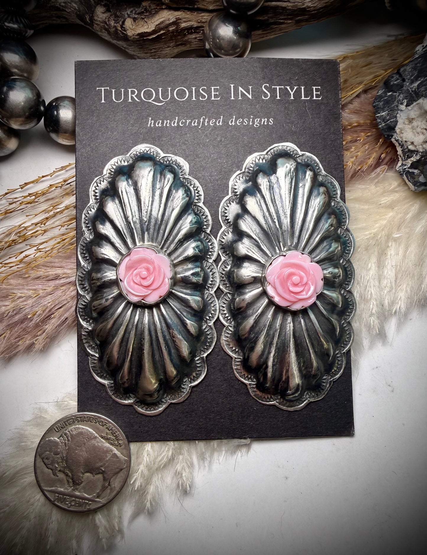 Pink Conch Rose Earrings by Rita Lee