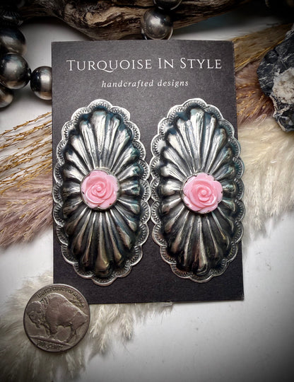 Pink Conch Rose Earrings by Rita Lee
